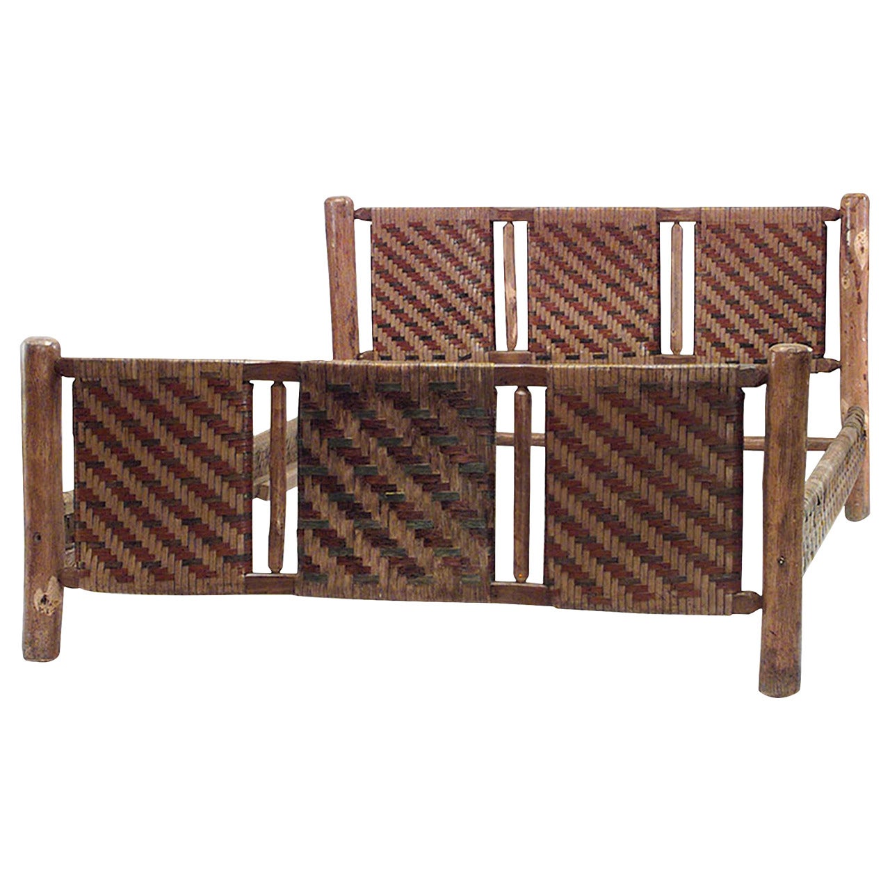 Rustic Old Hickory Woven Full Size Bed For Sale