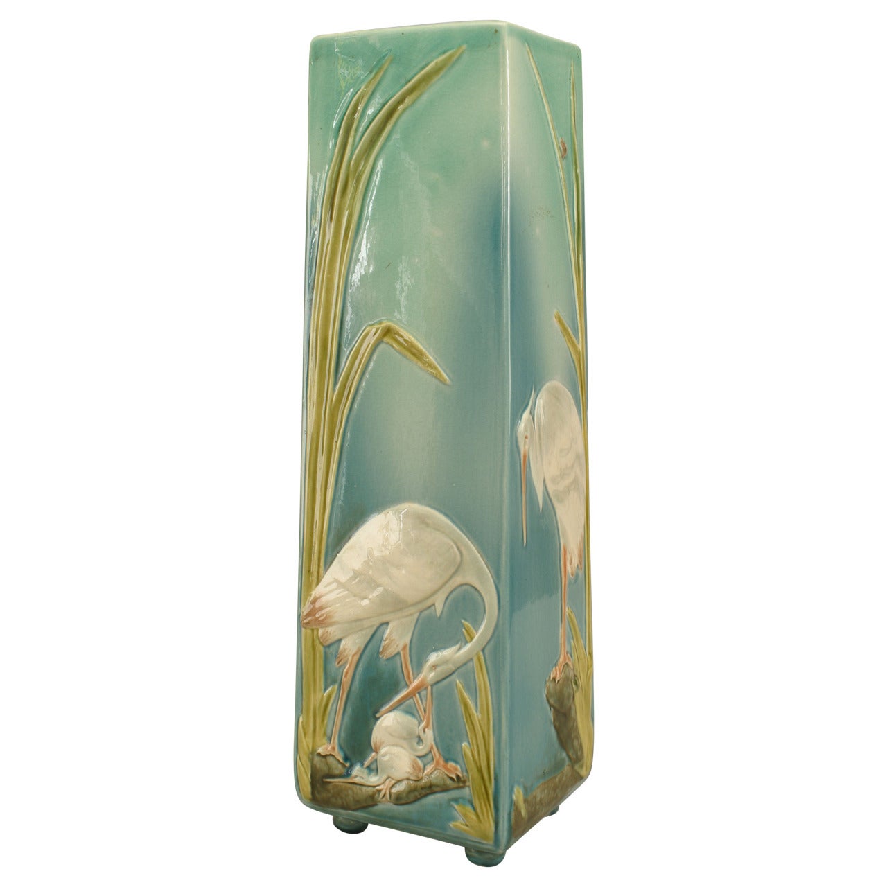 Continental German Blue Porcelain Heron Vase