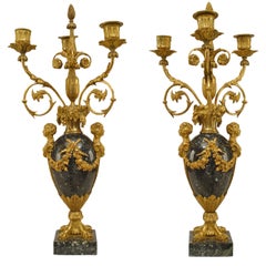 Antique Pair of French Victorian Marble and Gilt Bronze Candelabras