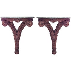 Pair of Italian Neo-Classic Pine Green Marble Console Tables