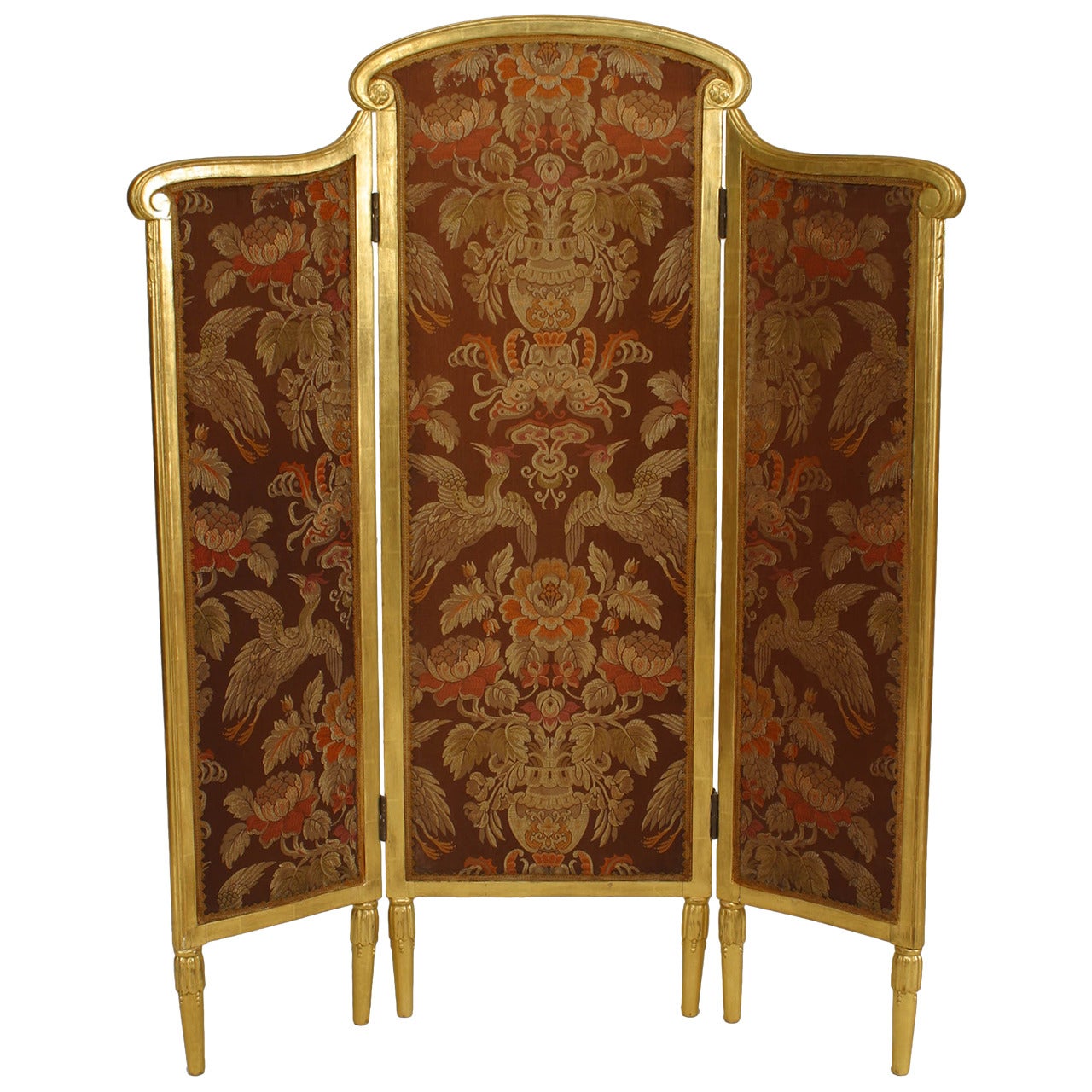 French Art Deco 3-Fold Gilt Screen with Upholstered Panels