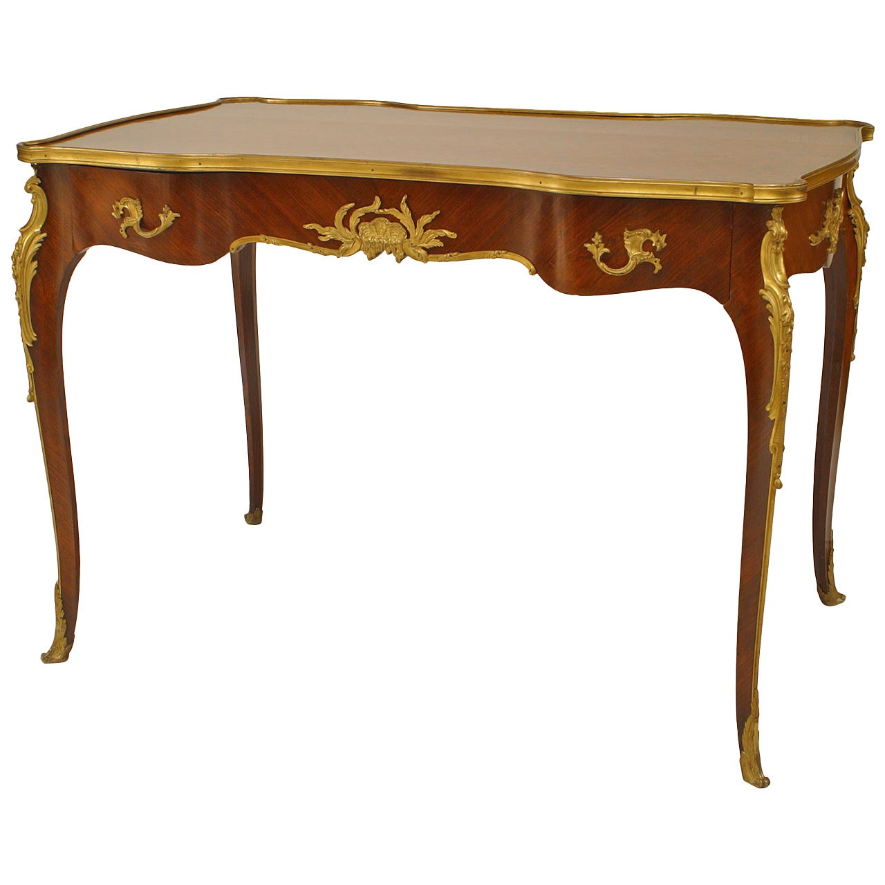 French Louis XV Style Kingwood Table Desk with Parquetry Inlay