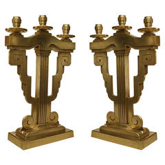 Pair of American Art Deco Bronze Candelabrum Signed by L. Miglioretti 10