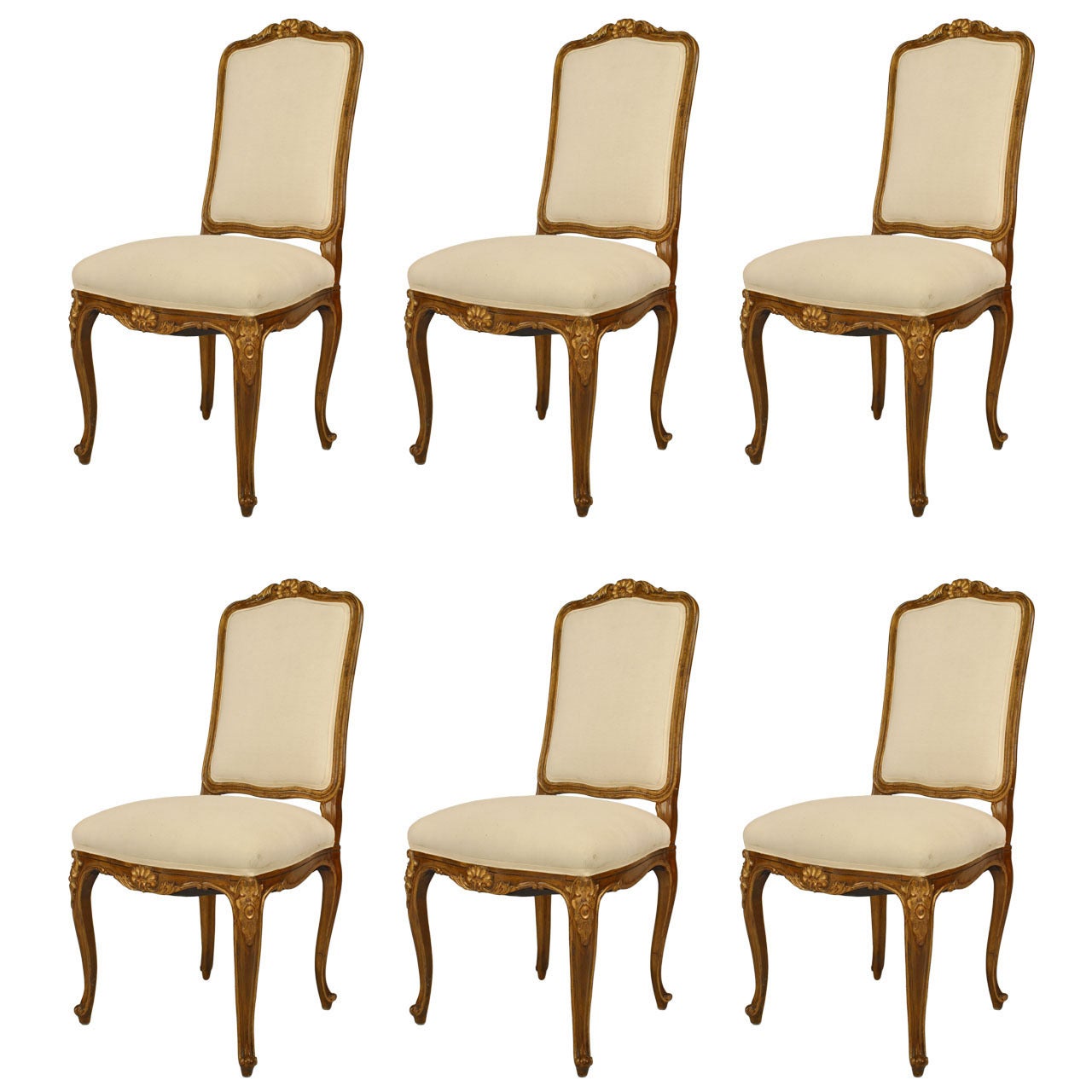 Set of 6 French Louis XV Painted Side Chairs For Sale
