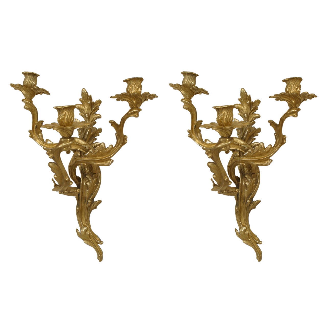 Pair of Glo-Mar Artworks French Louis XV Style Bronze Wall Sconces For Sale