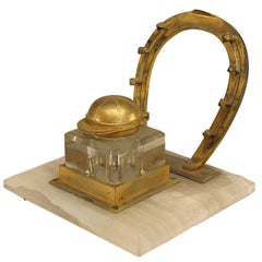 English Victorian Bronze Horseshoe Inkwell