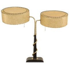 American Mid-century Parchment and Brass Student Lamp