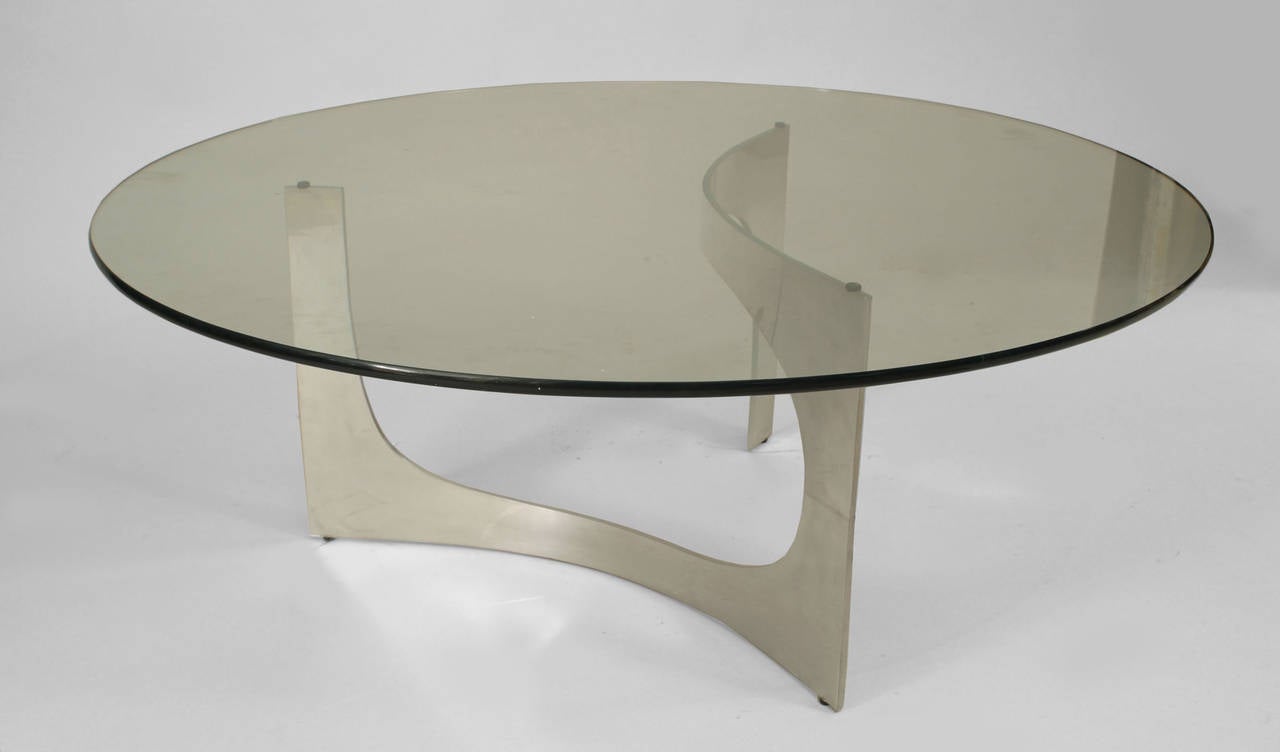 Late 20th c. American Aluminum & Glass Round Coffee Table In Good Condition In New York, NY
