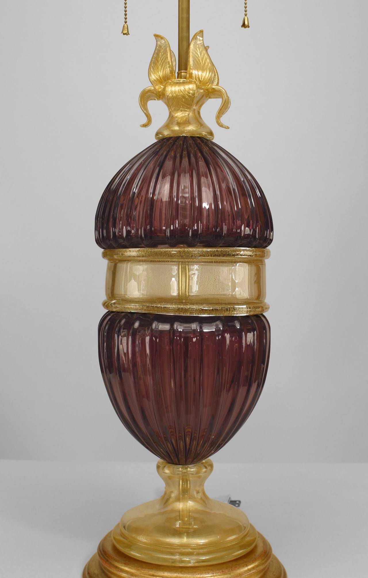 Pair of Italian Murano Amethyst Glass Table Lamps In Good Condition For Sale In Queens, NY