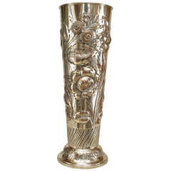 19th Century English Floral Decorated Silver Plate Vase