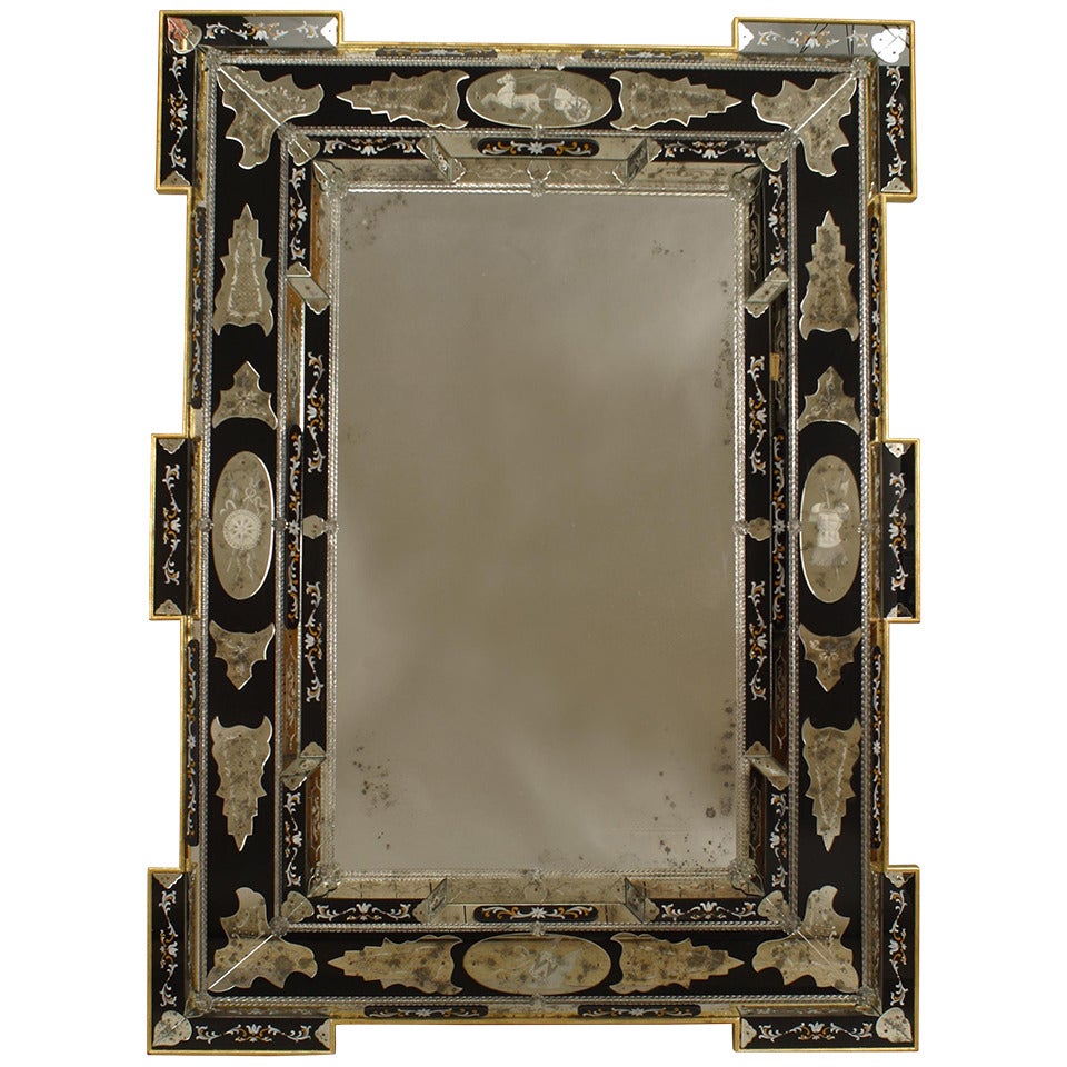 2 Italian Layered Glass Wall Mirrors with Neoclassical Designs