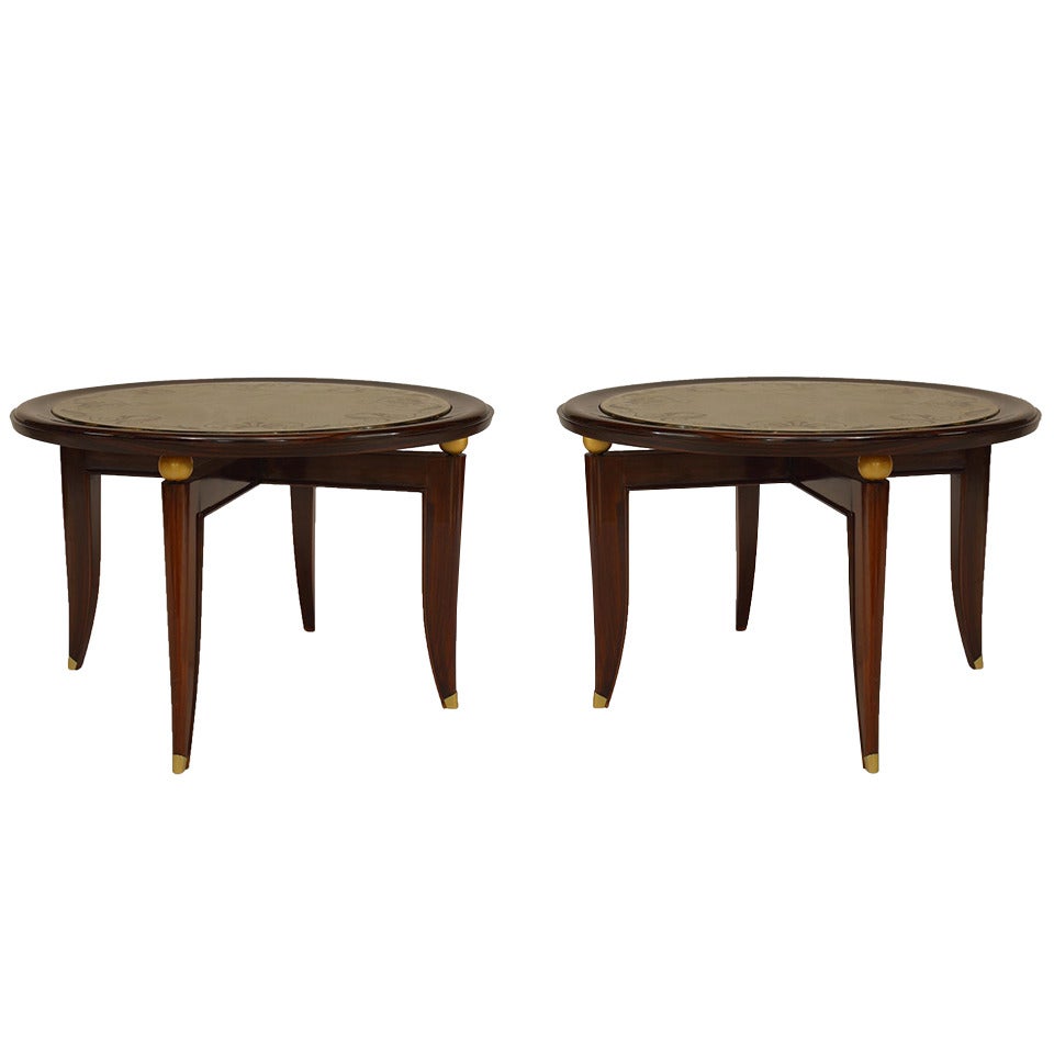 Pair of French Art Deco Low Mirrored Rosewood End Tables by Maurice Jallot