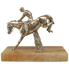 19th c. English Silver-Plated Bronze Horse and Jockey Sculpture 2