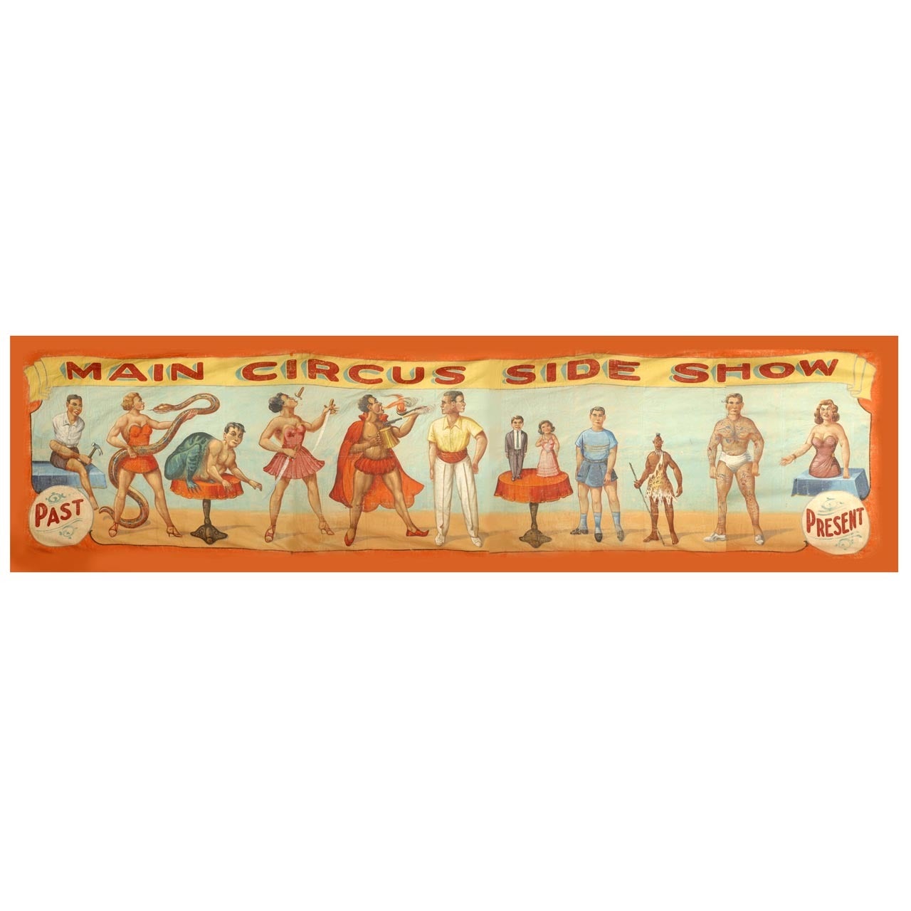 Monumental 1940s Americana Painted Circus Banner by O. Henry Tent & Awning