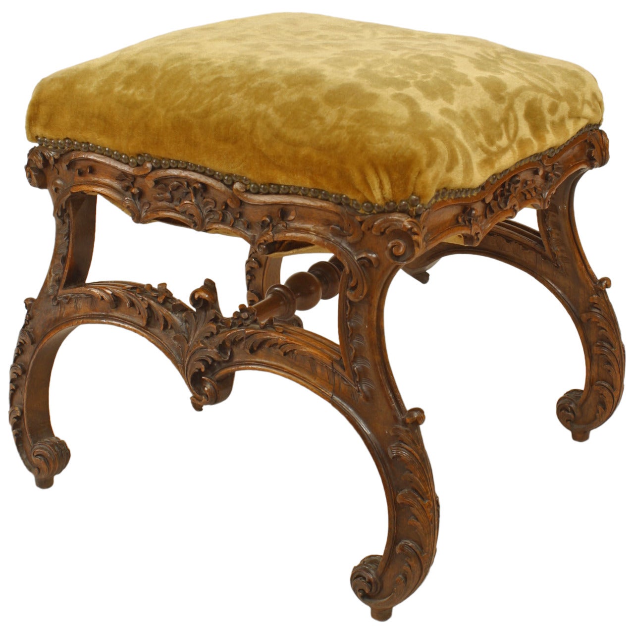 Italian Rococo Style Gold Velvet Bench