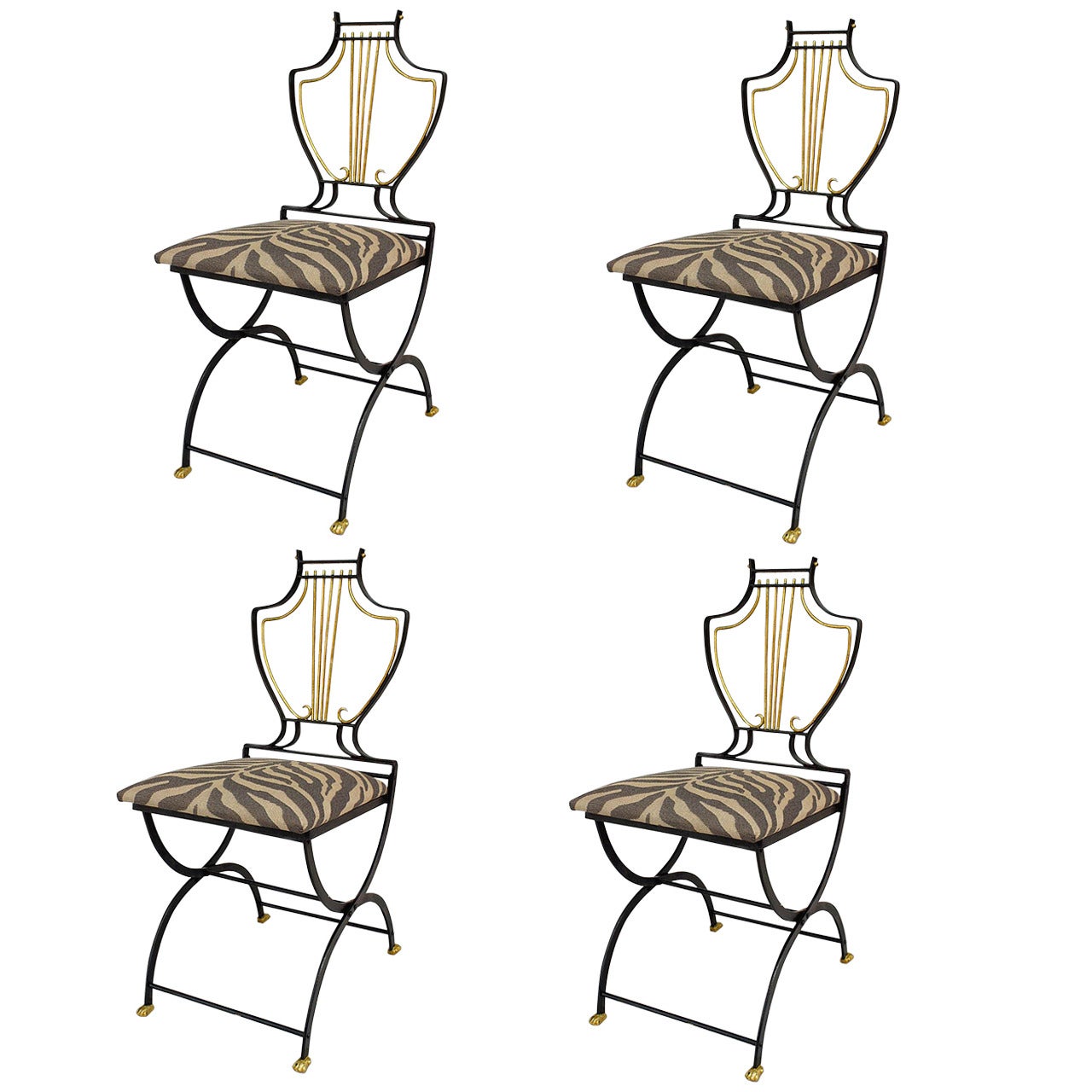 Set of 4 Outdoor American Art Moderne Lyre Side Chairs For Sale