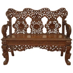 19th c. Burmese Style Filigreed Dragon Design Loveseat