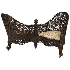 Asian Burmese Carved Rosewood Tete-a-tete