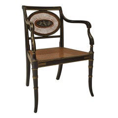Set of 6 19th c. English Regency Black Lacquered and Caned Chairs 3