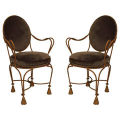 Pair of French Upholstered Rope and Tassel Armchairs 2