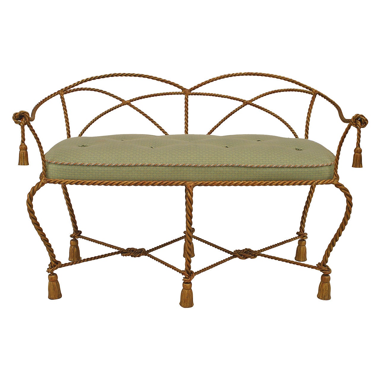 Gilt Metal Rope and Tassel Loveseat For Sale