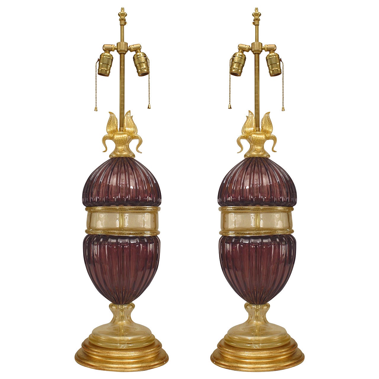 Pair of Italian Murano Amethyst Glass Table Lamps