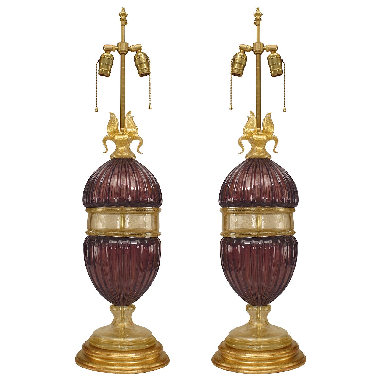 Pair of Italian Murano Amethyst Glass Table Lamps For Sale