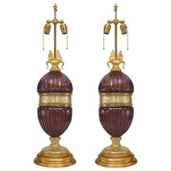 Pair of Italian Murano Amethyst Glass Table Lamps