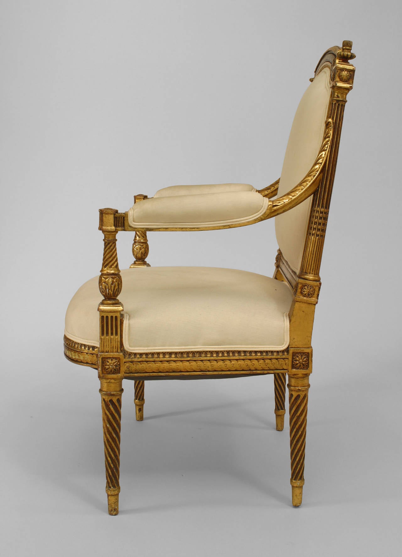 Pair of 19th Century French Louis XVI Gilt Carved Armchairs In Good Condition In New York, NY
