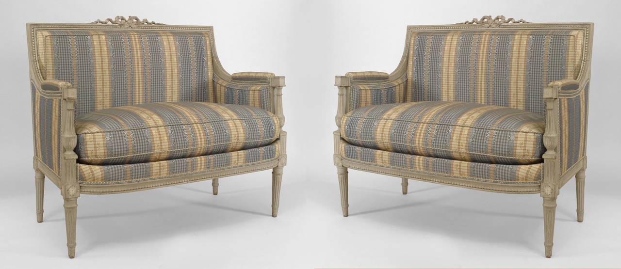 19th Century Pair of 2 French Louis XVI Striped Loveseats For Sale