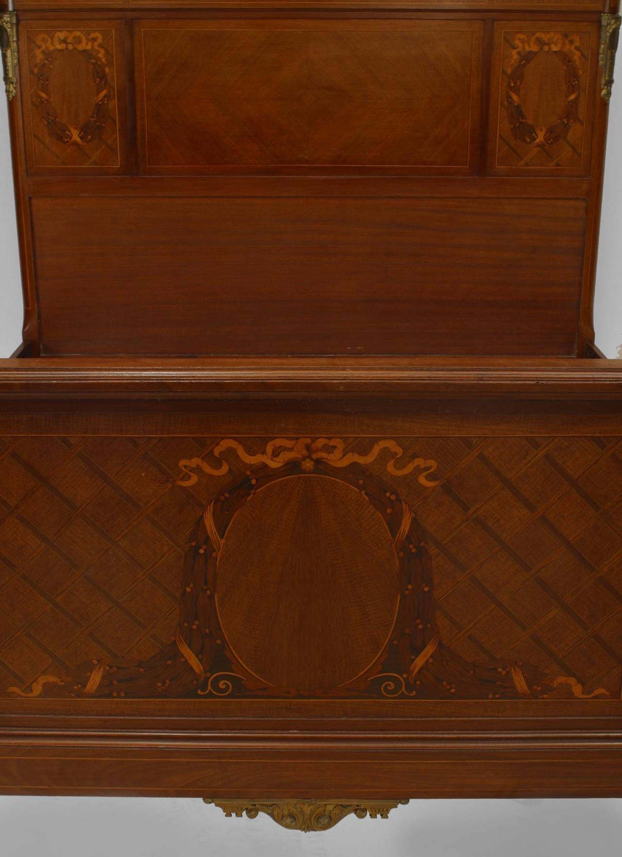 Marquetry French Louis XVI Mahogany Full Bed For Sale