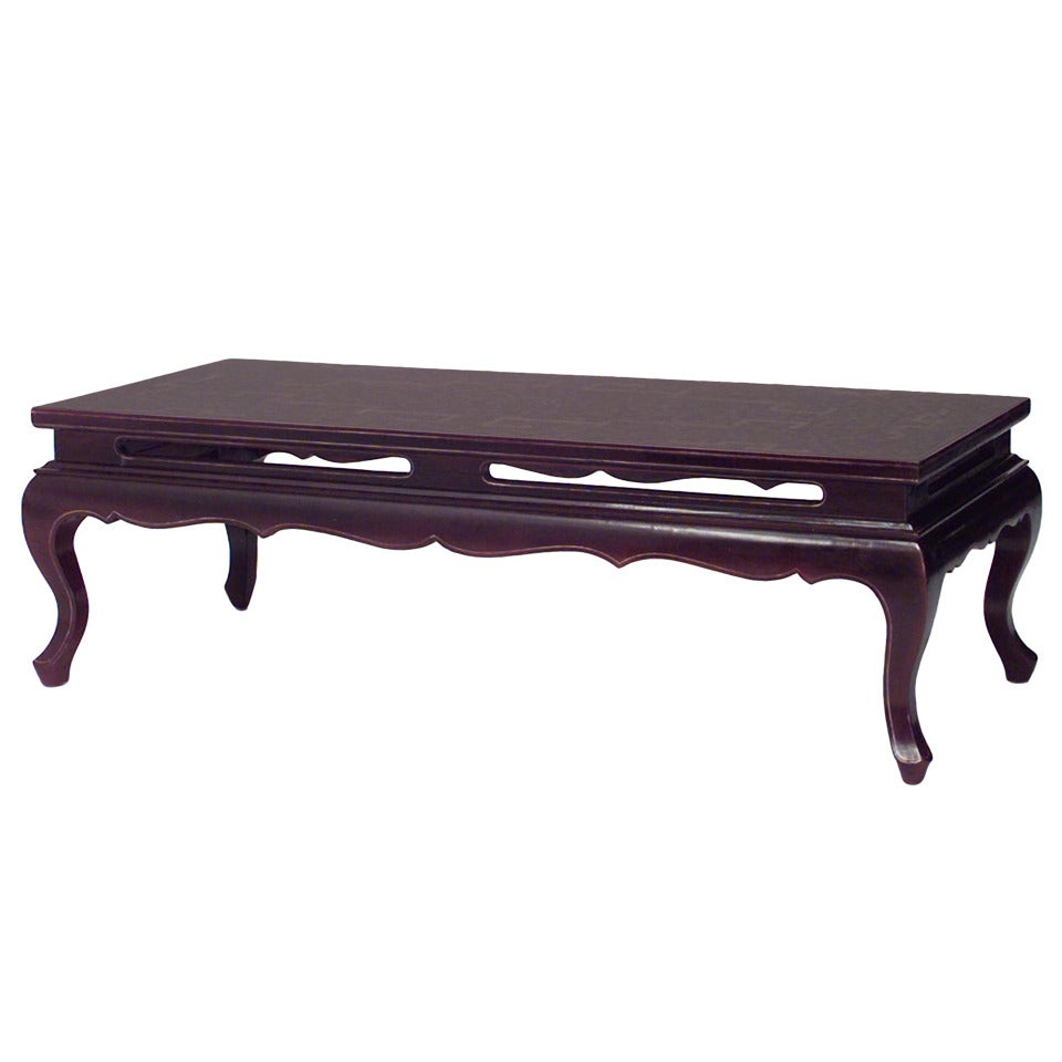 Asian Chinese Style Maroon Lacquered Coffee Table For Sale