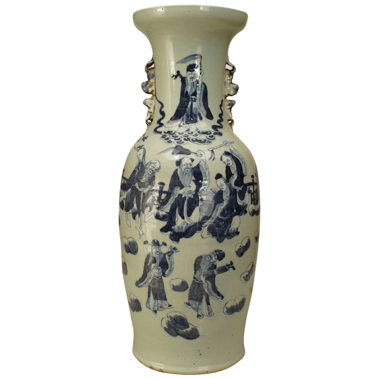 20th Century Chinese Celedon Porcelain Vase with Figural Decorations