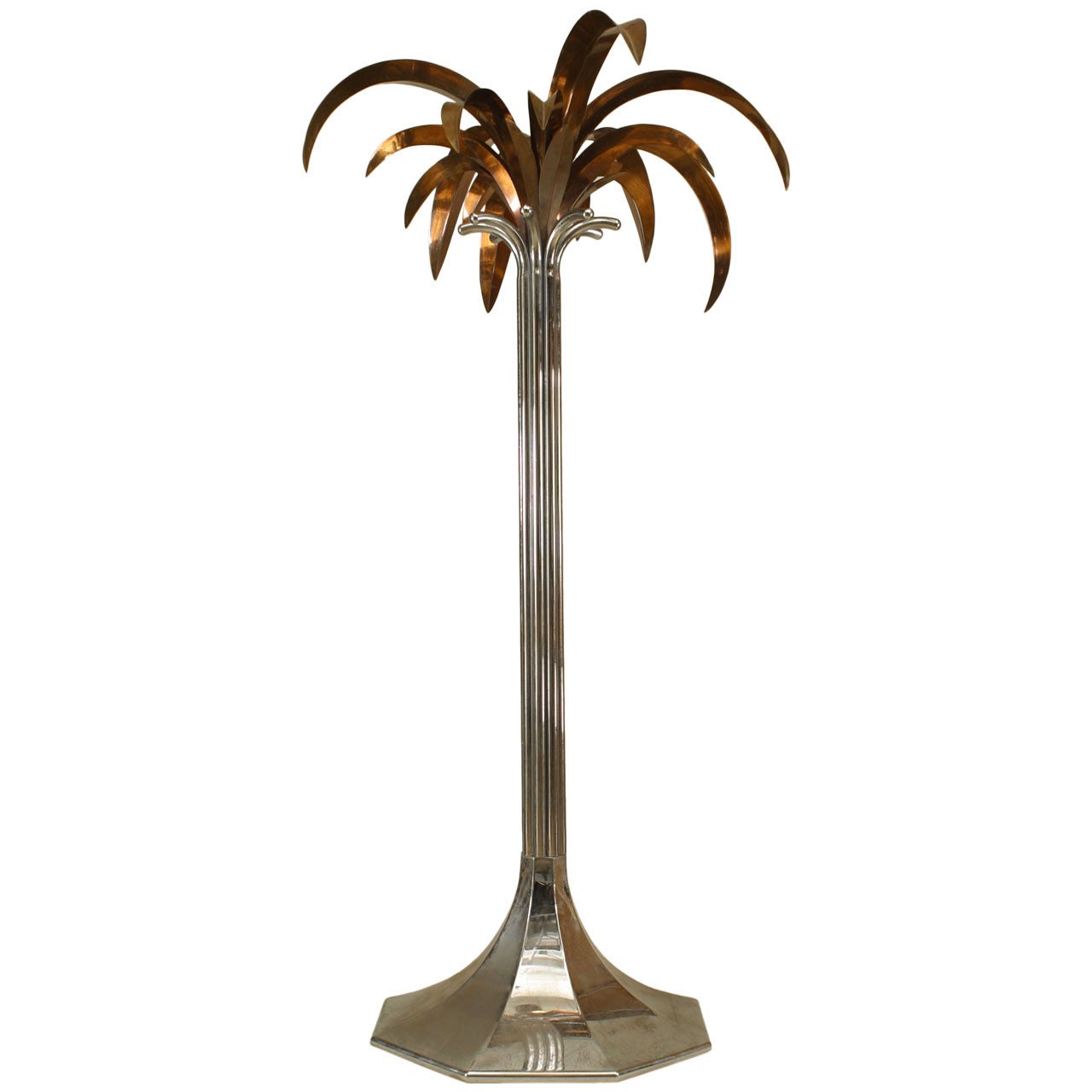 French Mid-Century Chrome and Copper Palm Tree For Sale