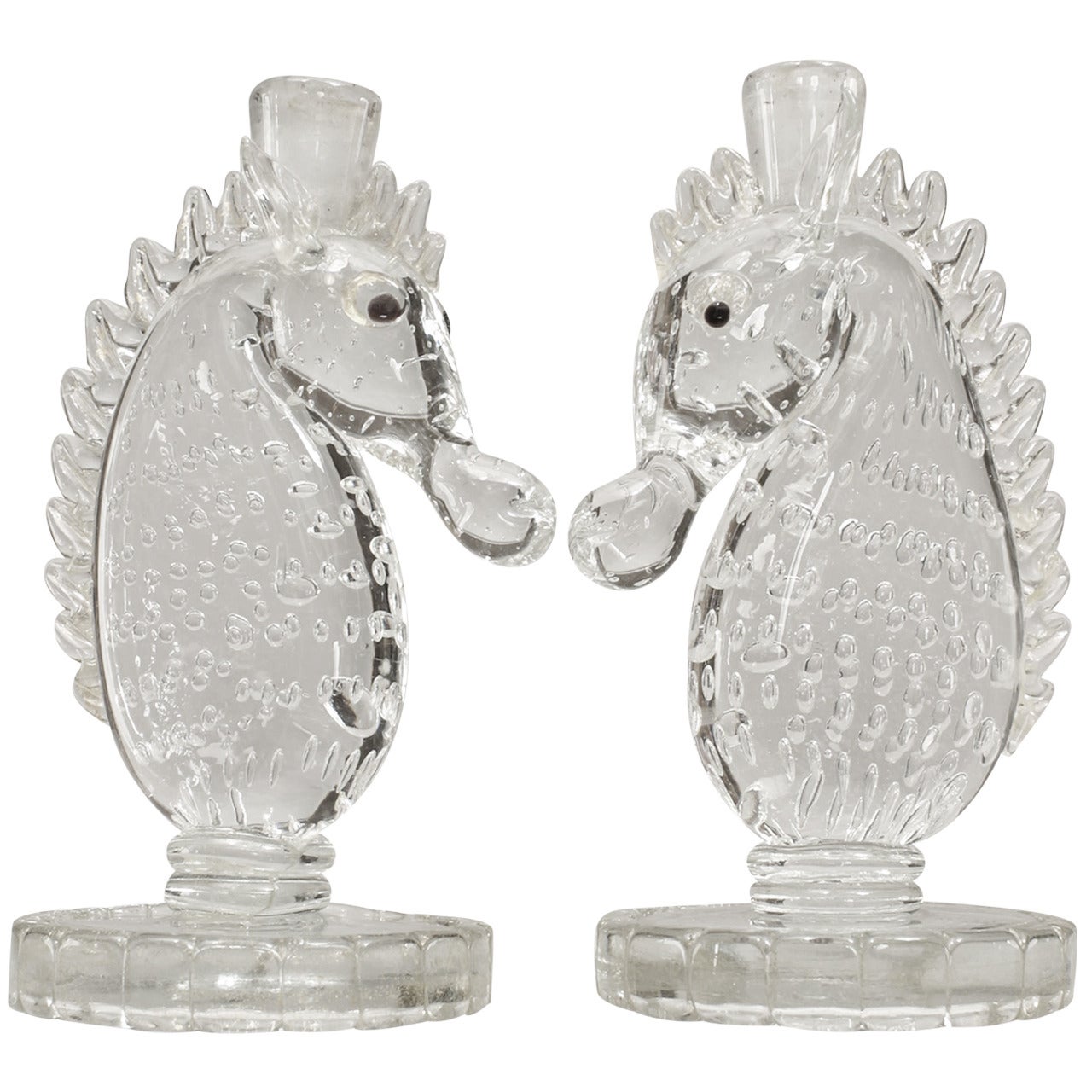 Pair of 1940s Murano Glass Seahorse Candlesticks by Barovier e Toso