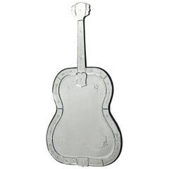 French Mid-Century Guitar Shaped Etched Glass Wall Mirror