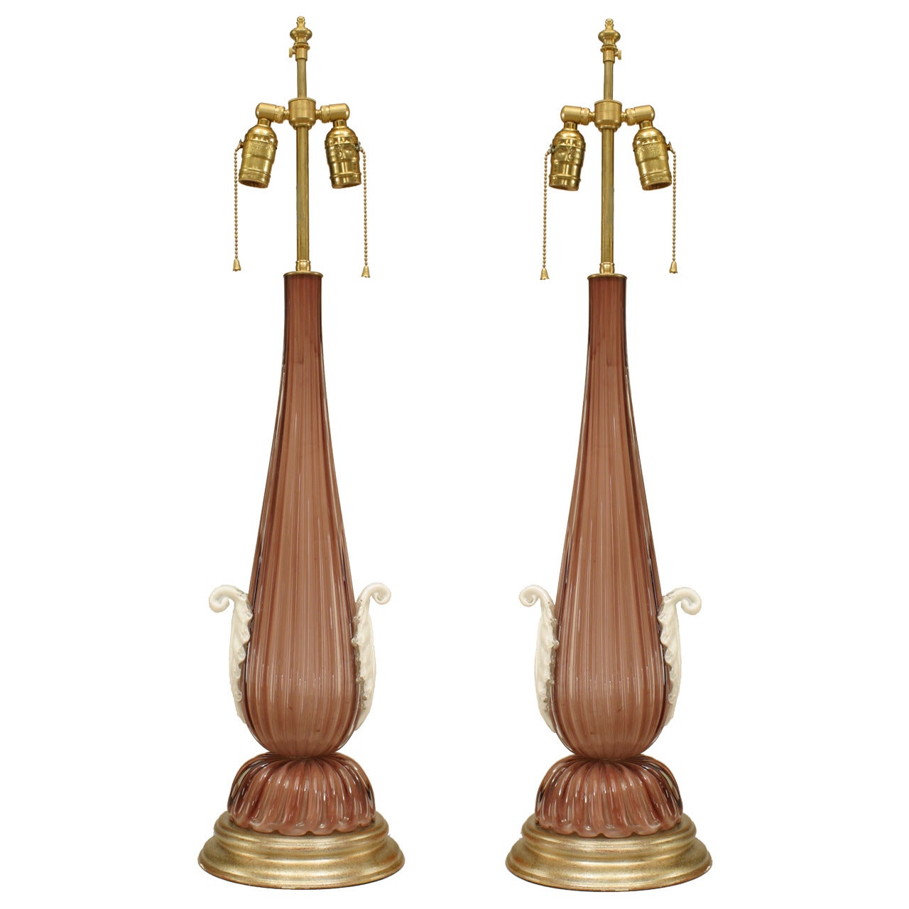 Pair of 20th Century Italian Amethyst Murano Glass Table Lamps