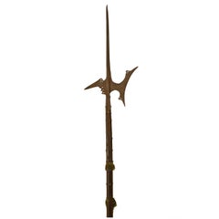 Vintage English Renaissance Style Wood and Iron Halberd