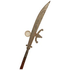 English Renaissance Style Velvet Wrapped Iron Halberd Spear