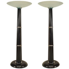 Italian Ebonized Wood and Chrome Floor Lamps