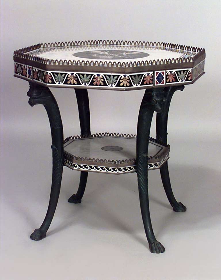 2 French Empire Style Inlaid Marble and Bronze Gueridons