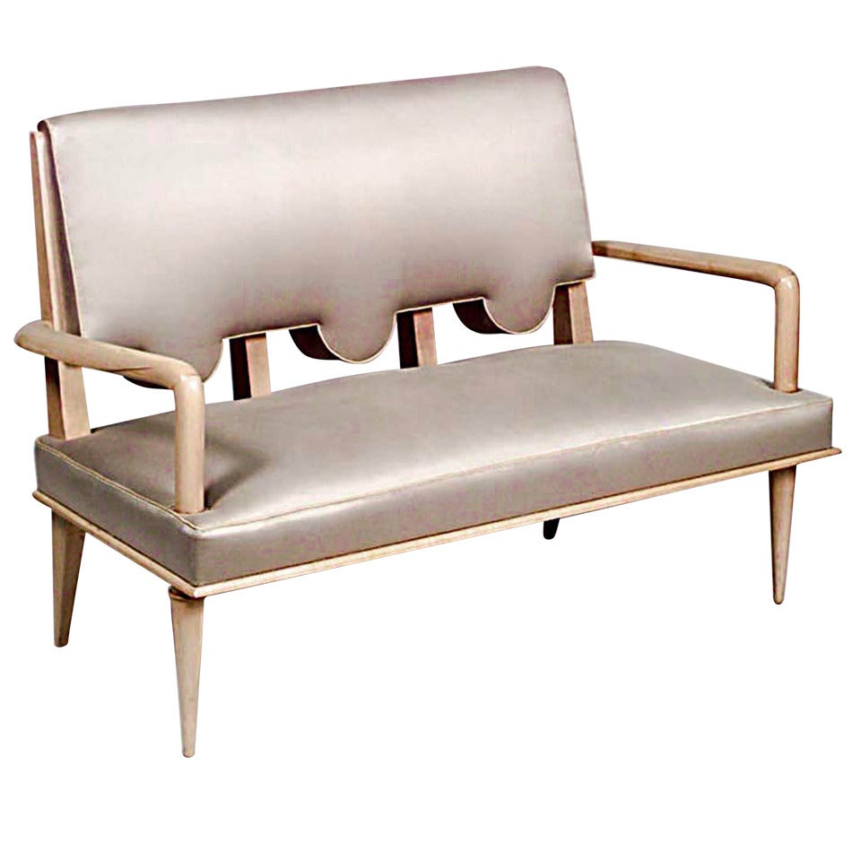1940's French Upholstered Sycamore Loveseat Attributed to Andre Arbus