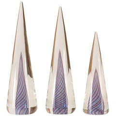 Set of 3 Swirled Murano Conical Obelisks by Cenedese