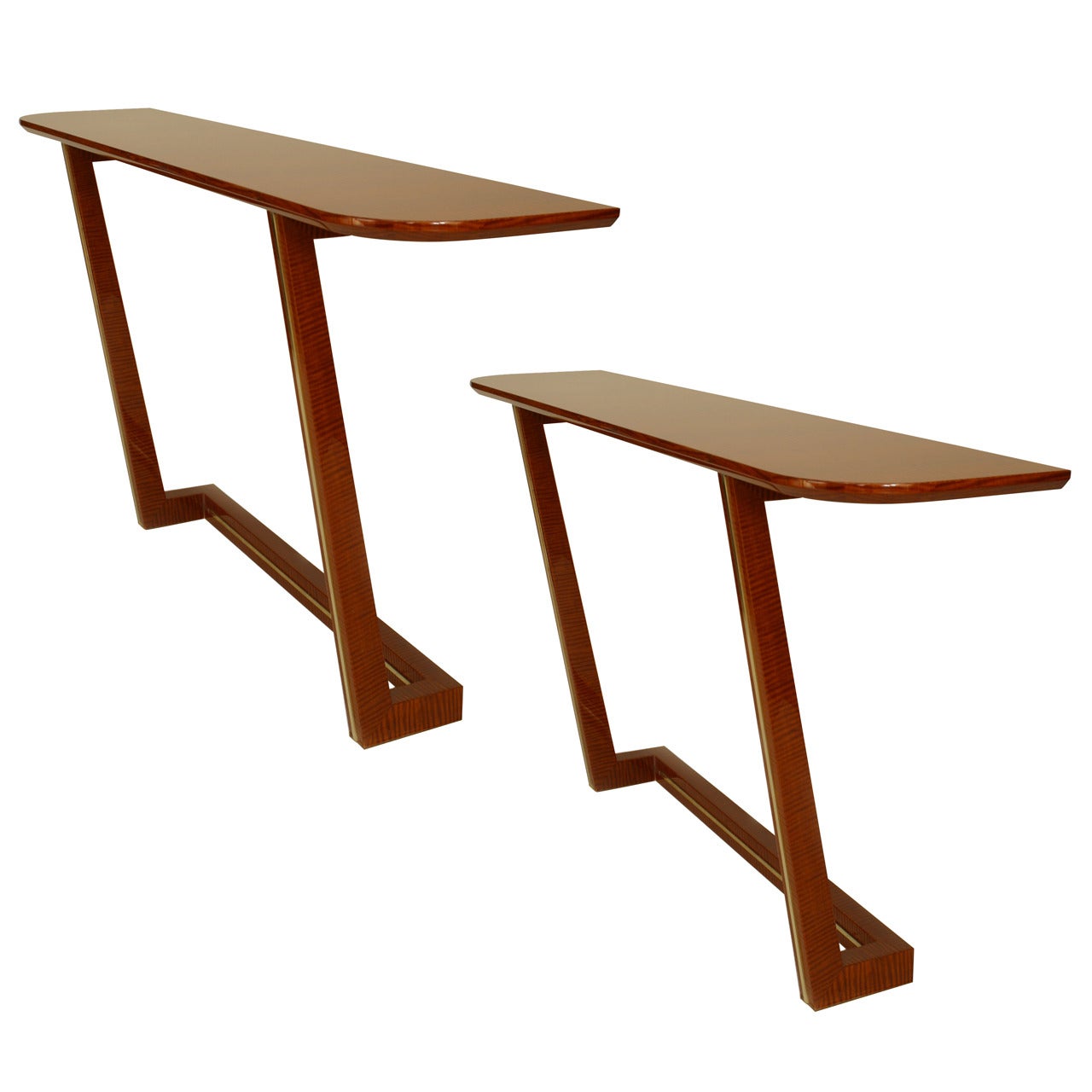 2 French 1940s style Modern Mahogany Veneered Console Tables