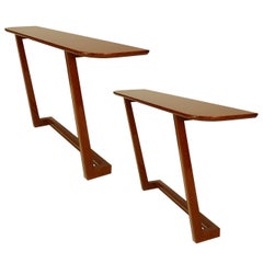 2 French 1940s style Modern Mahogany Veneered Console Tables 2 French 1940s style Modern Mahogany Veneered Console Tables