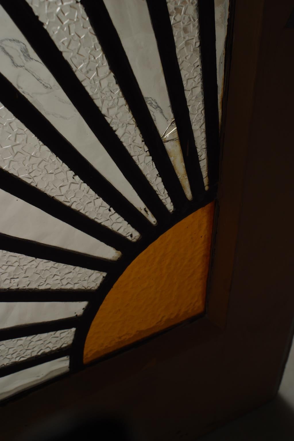Par de puertas francesas Art Decó de cristal emplomado Sunburst Vidrio