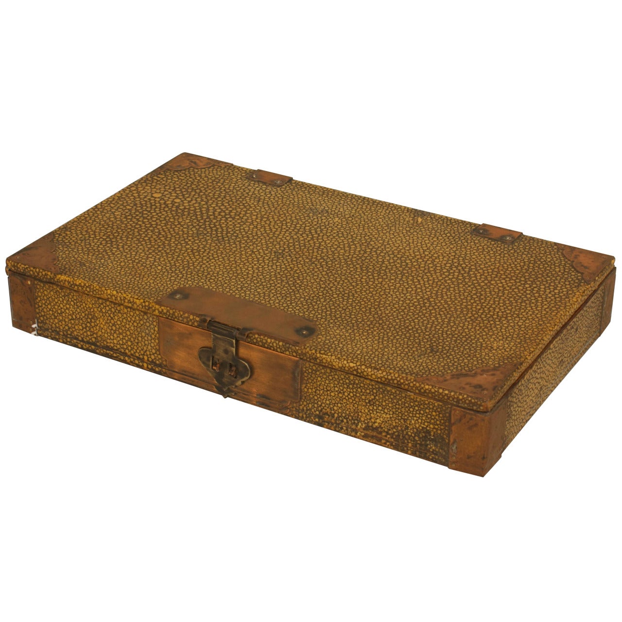 Caja inglesa Art Déco de piel de zapa amarilla