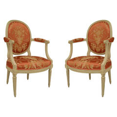 Fine Pair of French Louis XVI Armchairs by Ponce Gerard