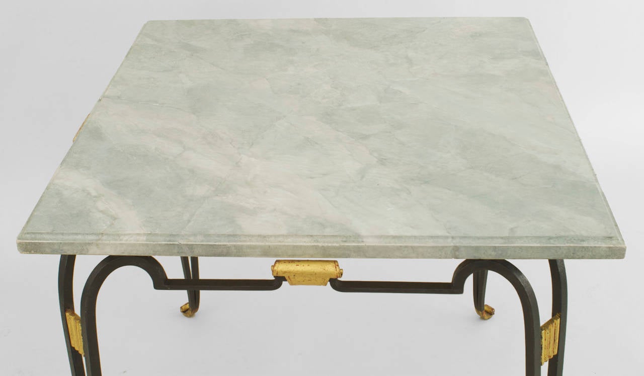 Gilt French Prou Iron Travertine Top Game Table For Sale