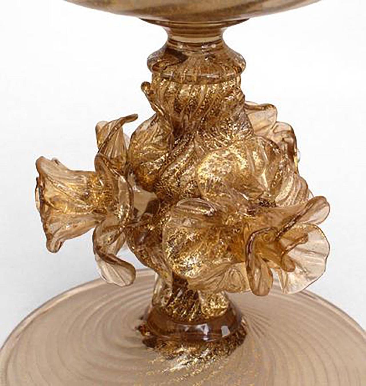 1940s Italian Gold Dusted Murano Glass Compote